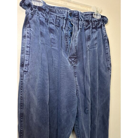 Free People Paperbag Waist Pants High Waist Button Front Baggy Mom Boho Blue xs - Picture 2 of 7